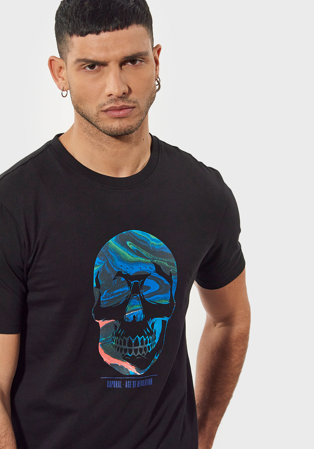 Black regular-fit T-shirt with skull print in 100% cotton Barm - Kaporal