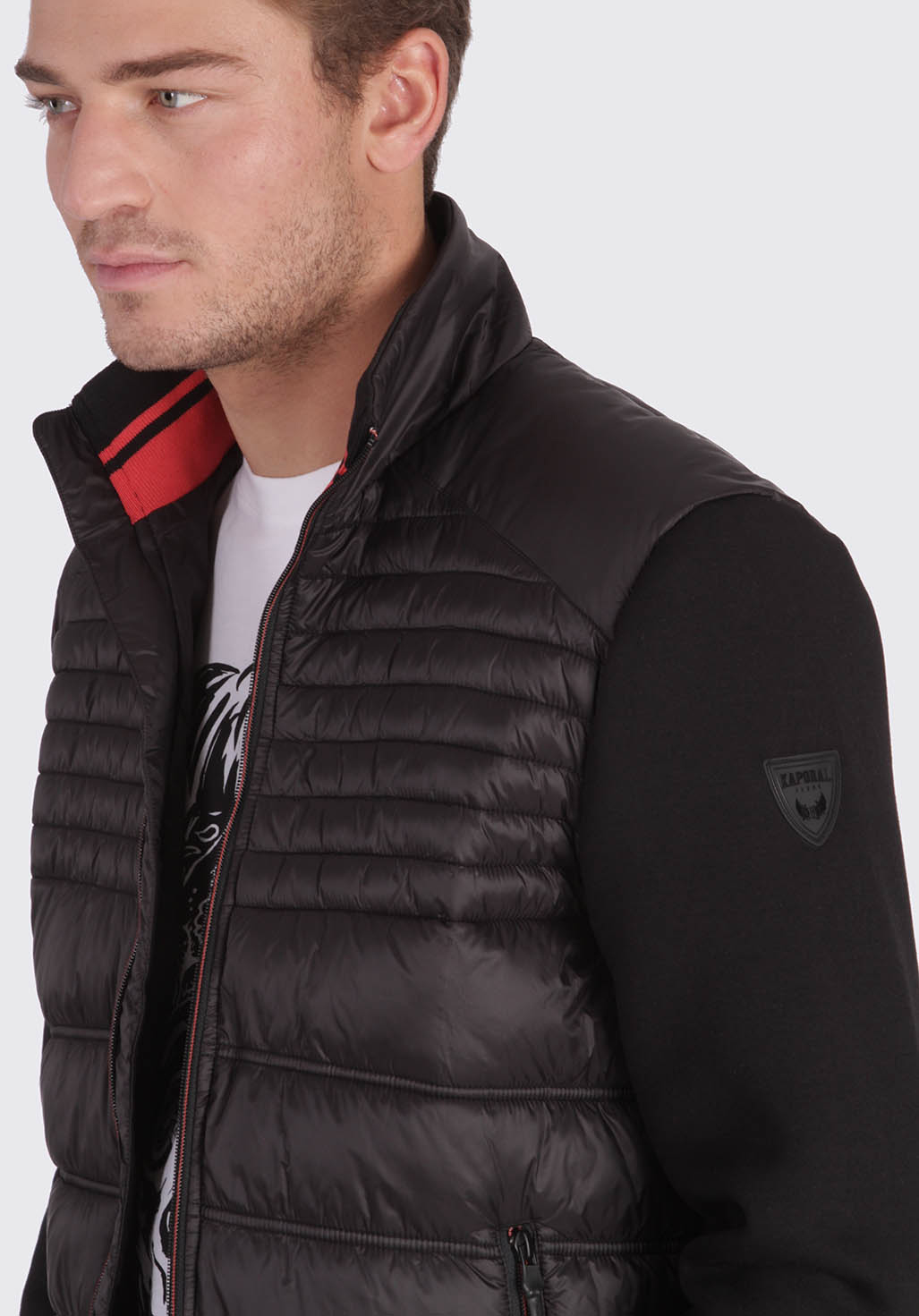 Black bimaterial jacket, straight fit Caba - Kaporal