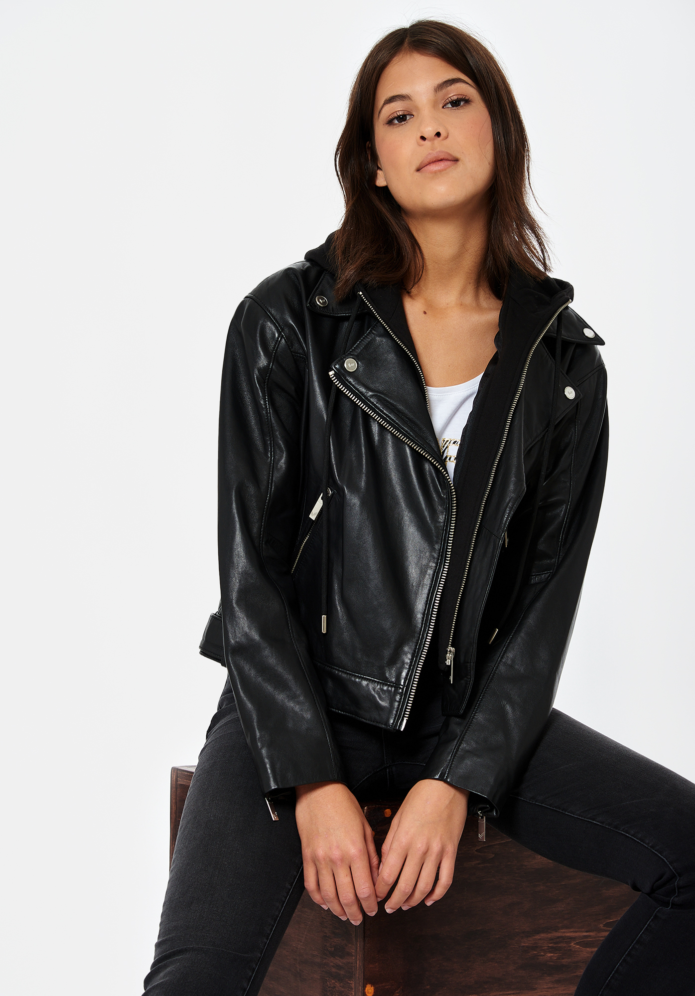 Women s black leather jacket Audo Kaporal
