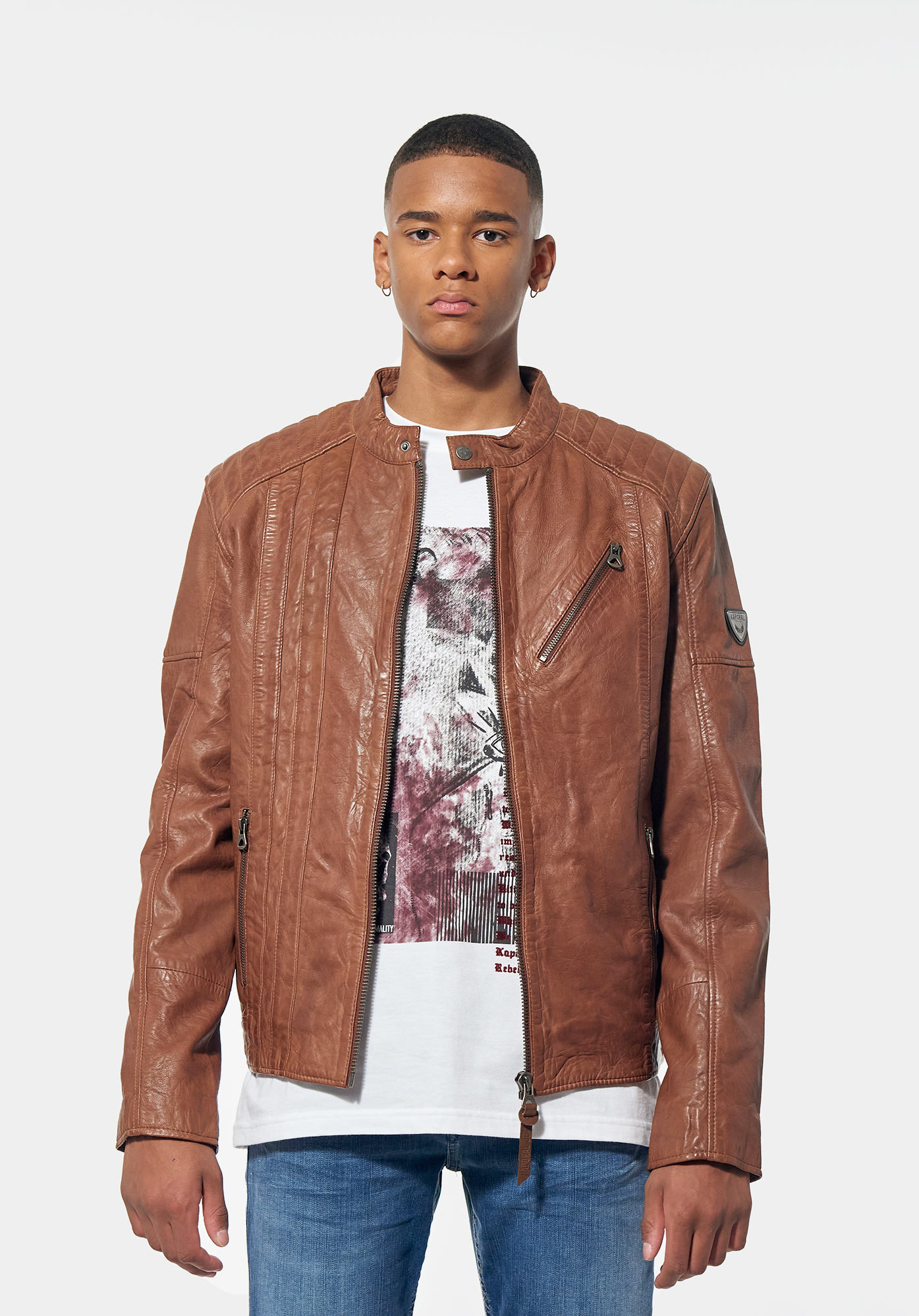 Men's brown 100% leather jacket Kroma - Kaporal