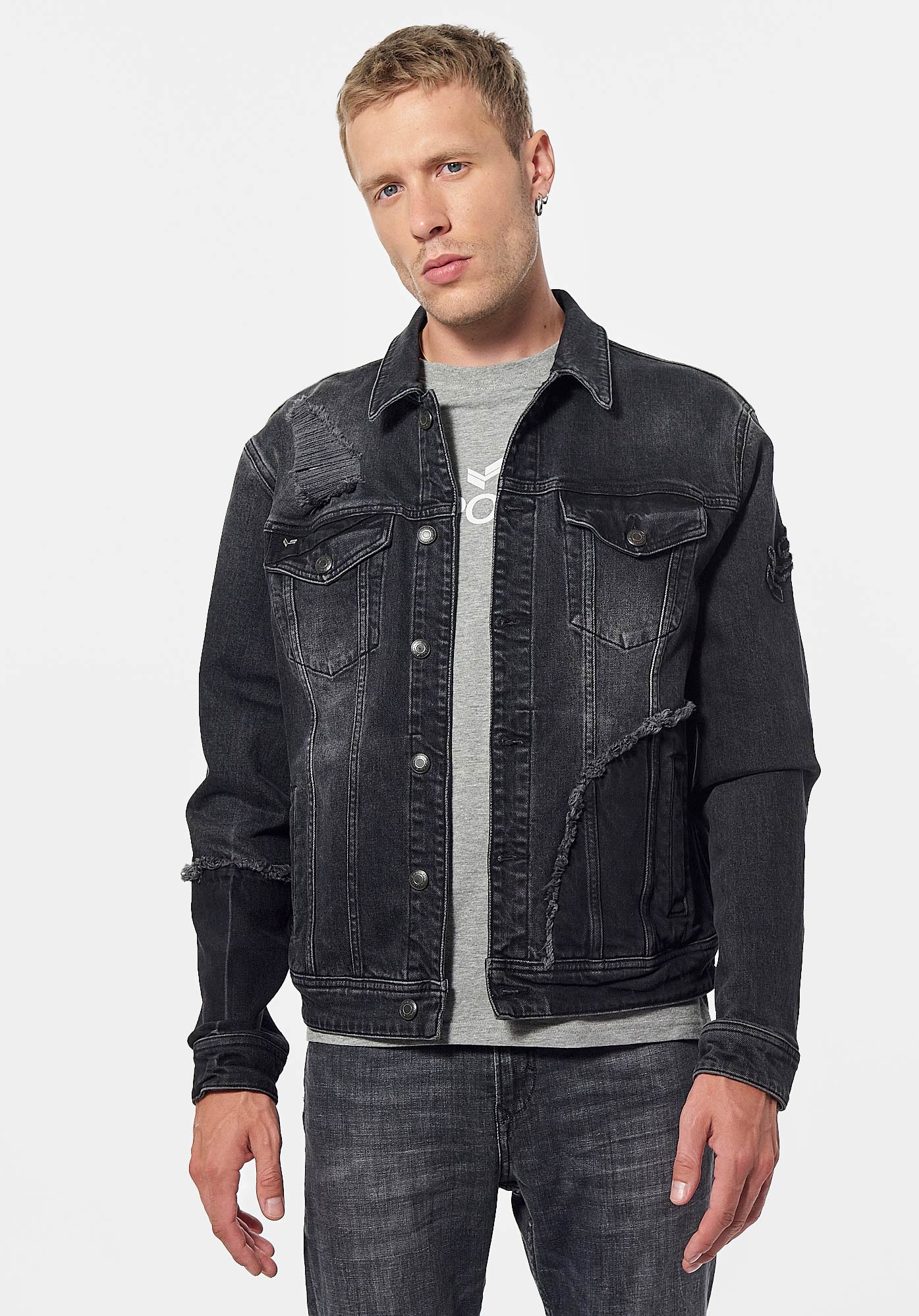 Distressed black jean jacket store mens