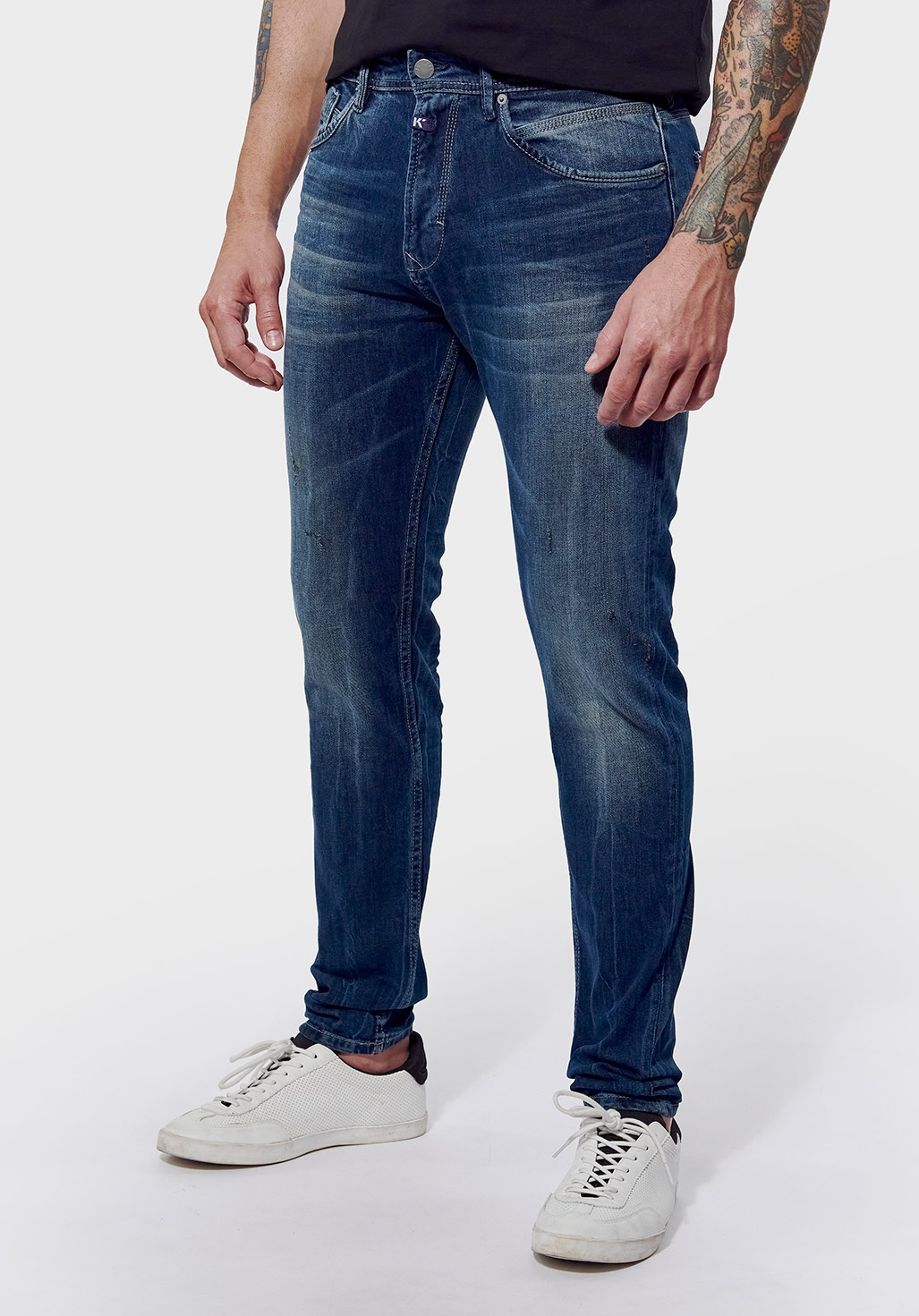 Jean tapered slim bleu impact Homme delave dechire Denny Kaporal