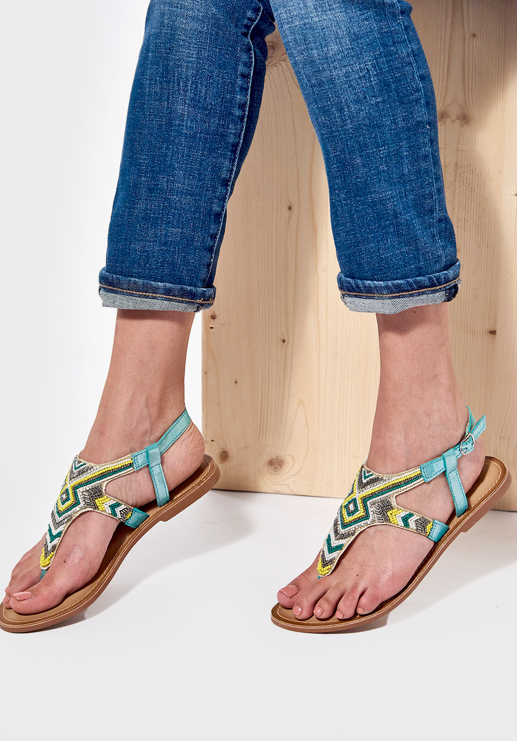 Sandales tongs Femme bleues fantaisies Elian Kaporal