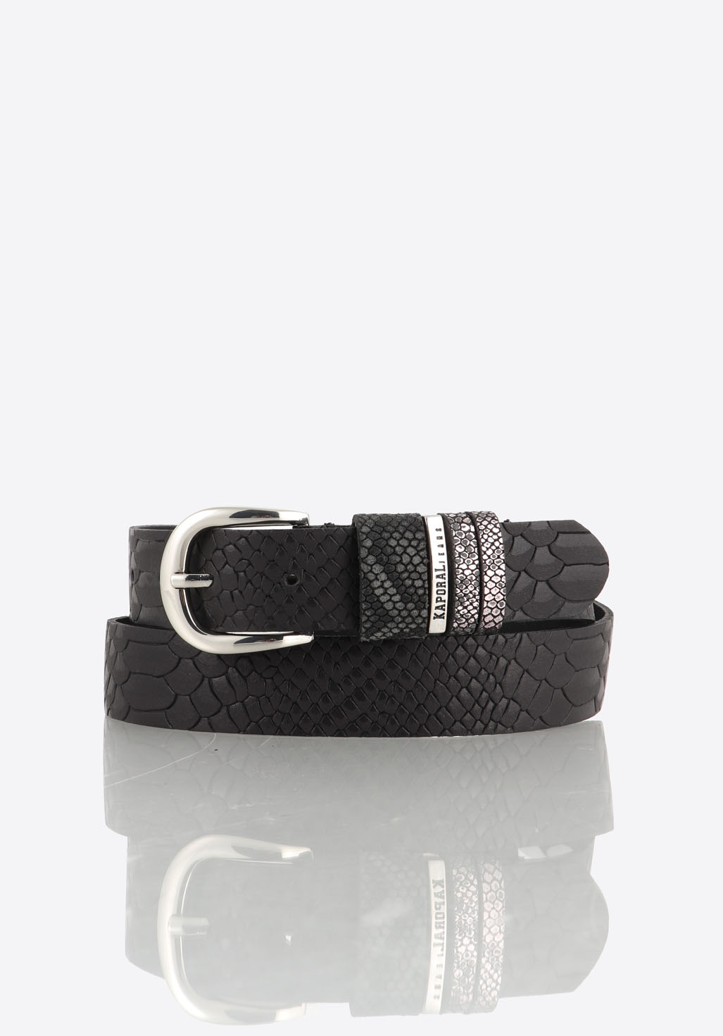 Ceinture femme serpent avec doublure croûte de cuir à rivetés, CAPUCINA