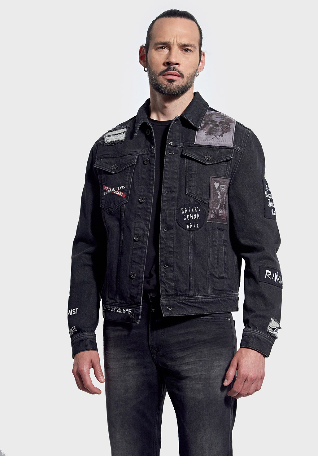 Veste en jean Homme regular noire fantaisie en 100 coton Izuka Kaporal