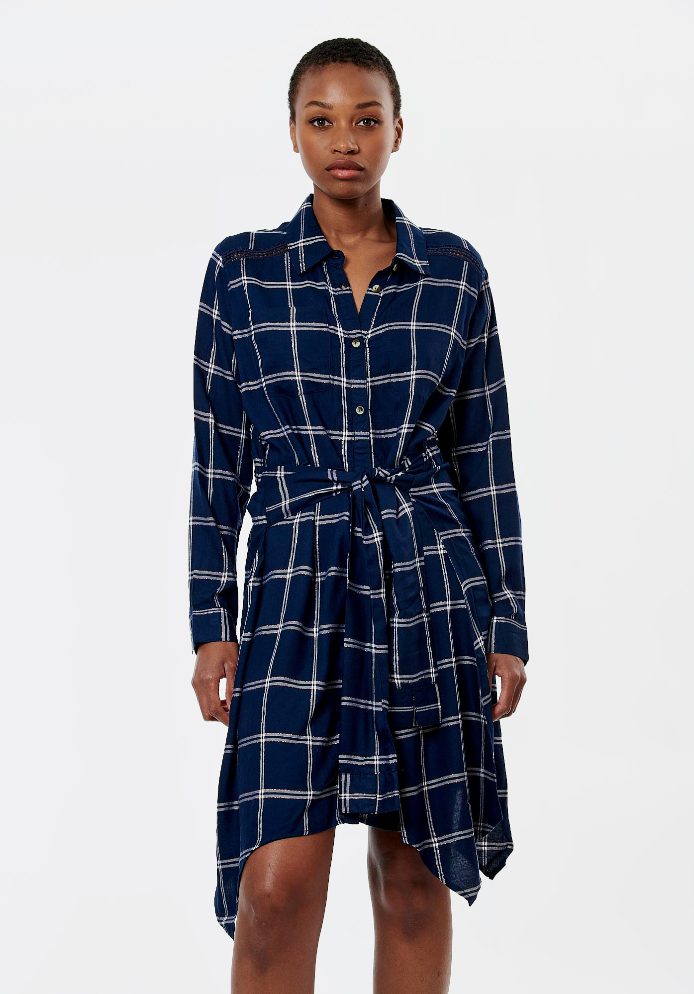 Robe chemise a carreaux bleu marine Femme Blair Kaporal