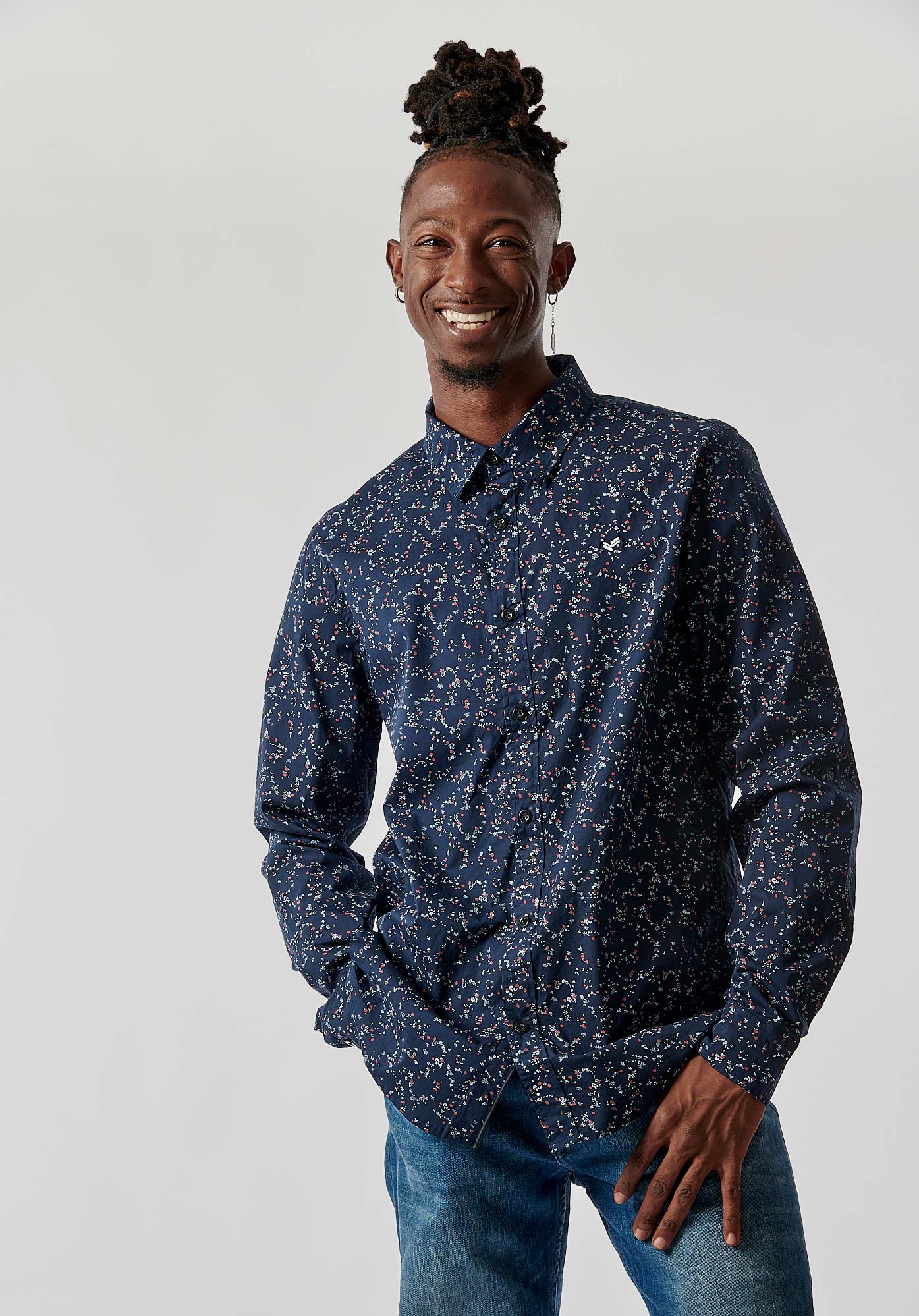 Chemise bleue fleurie homme Chevy Kaporal