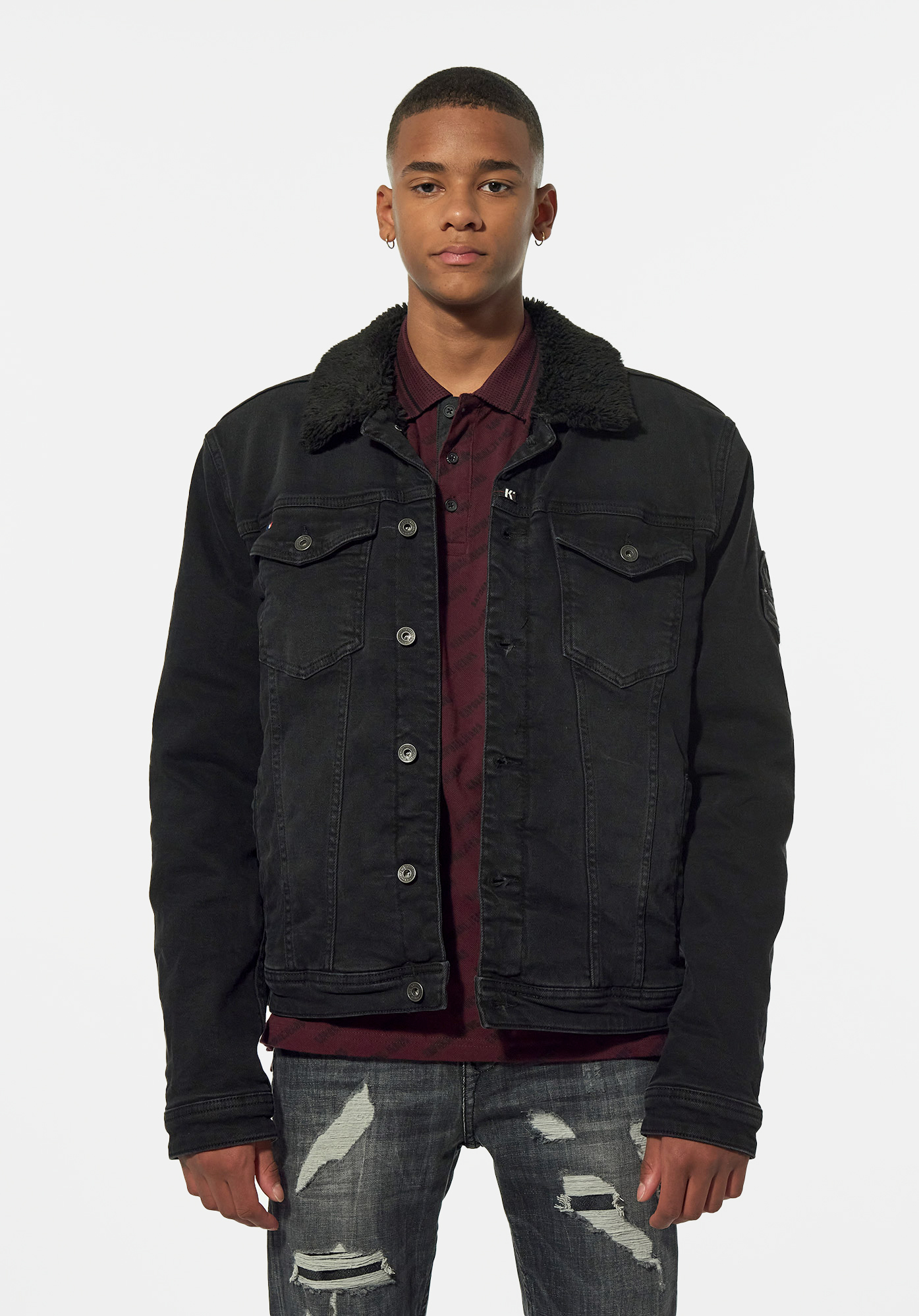 Veste en jean noir et sherpa Homme en 100 coton Ikost Kaporal
