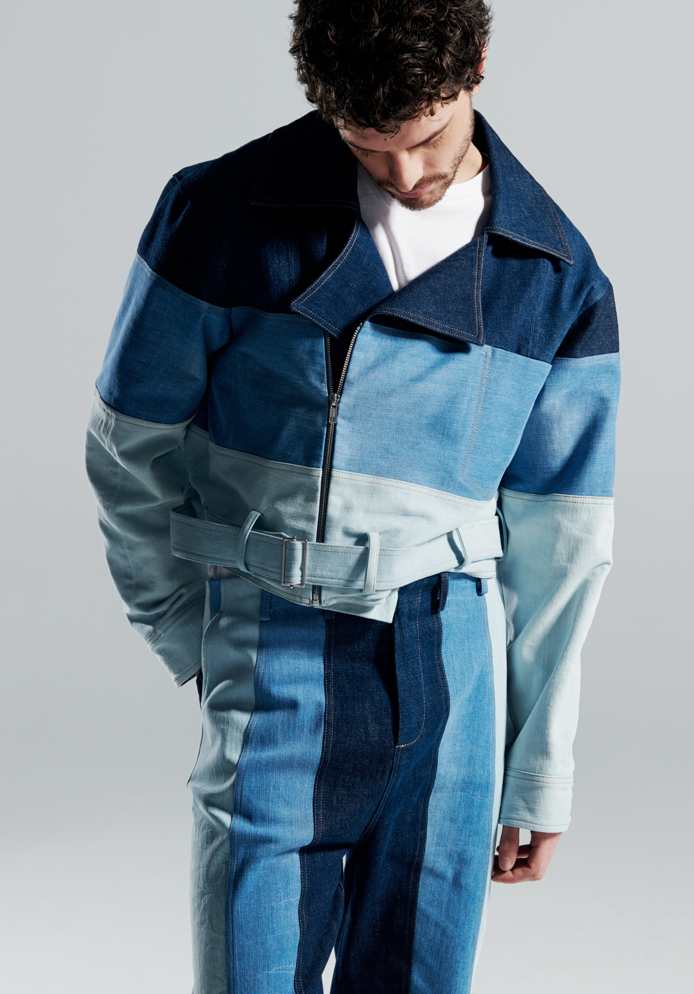 Kaporal x Luis Carvalho Veste biker unisexe en denim upcycl 100
