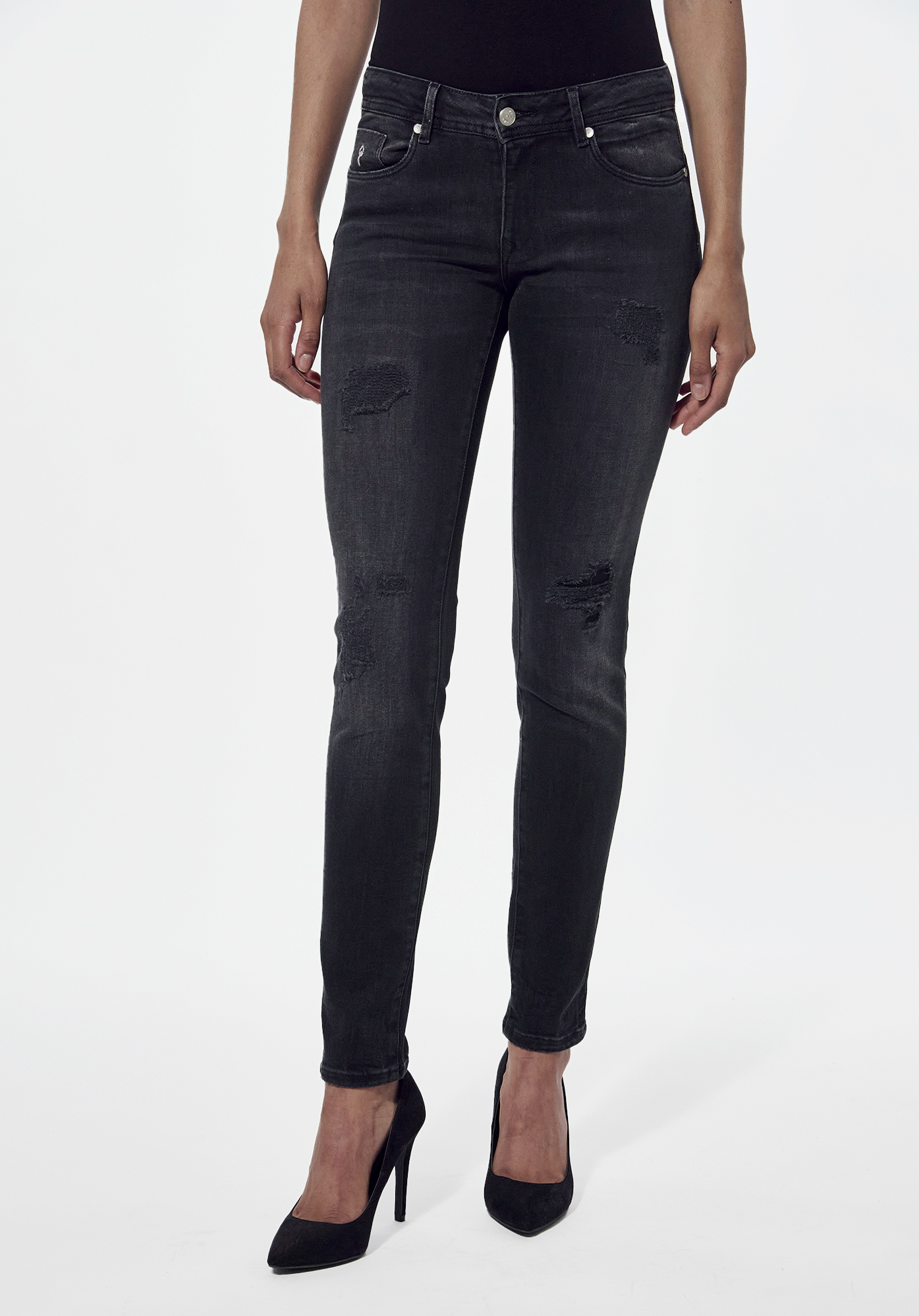Jean slim noir délavé femme shop
