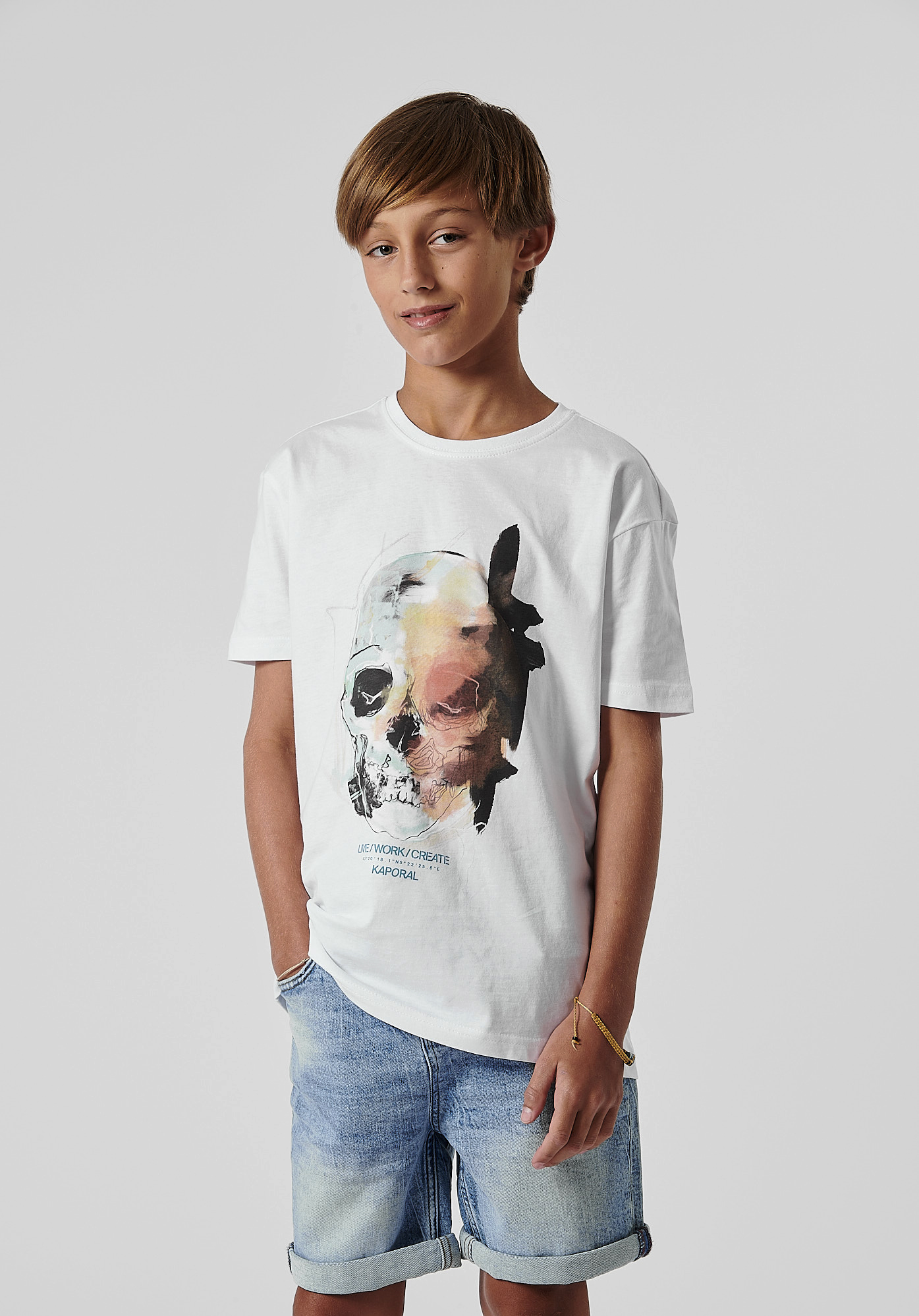T shirt blanc Garcon 100 coton Ombre Kaporal