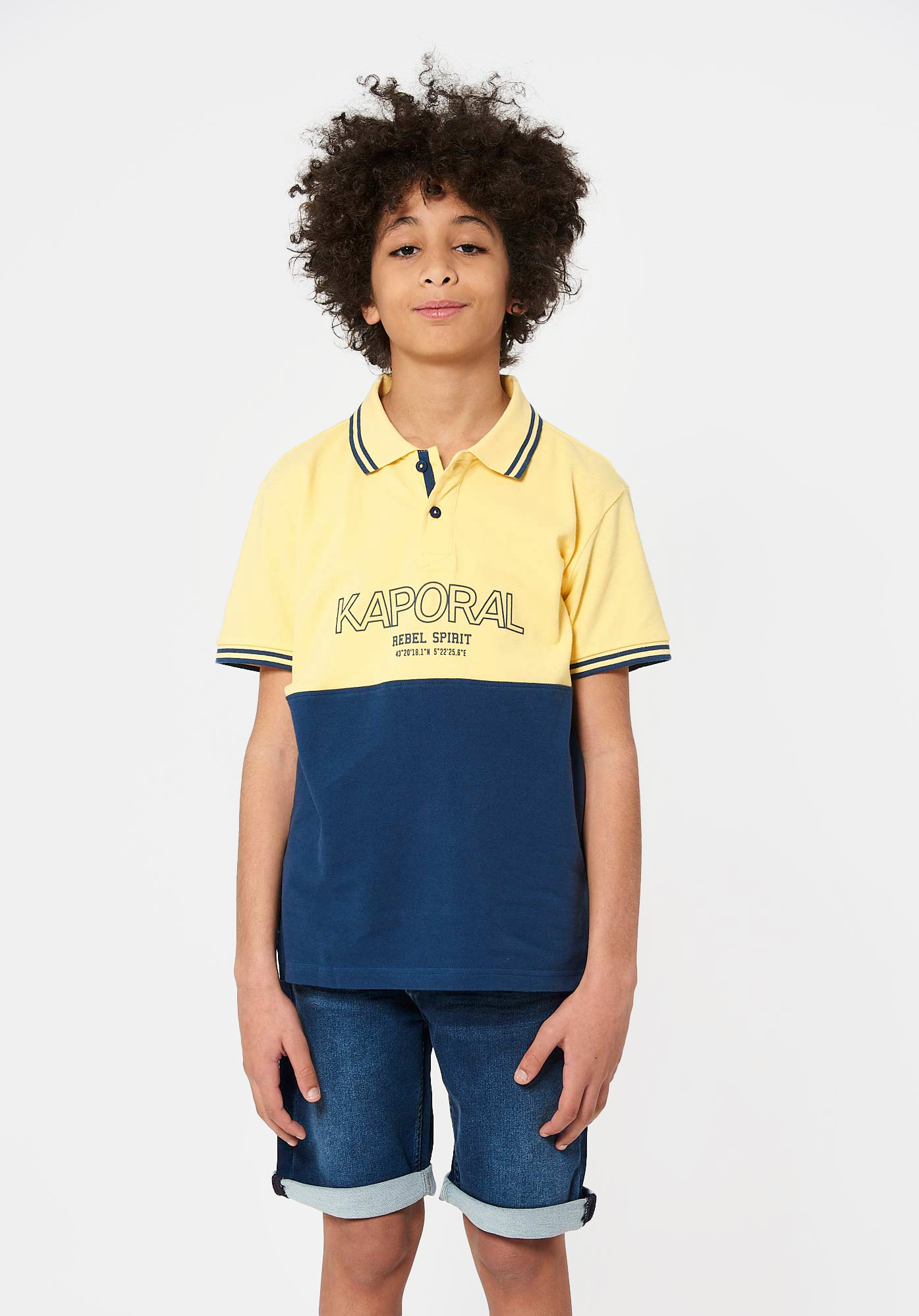Polo jaune et bleu Gar on en 100 coton Pluma Kaporal