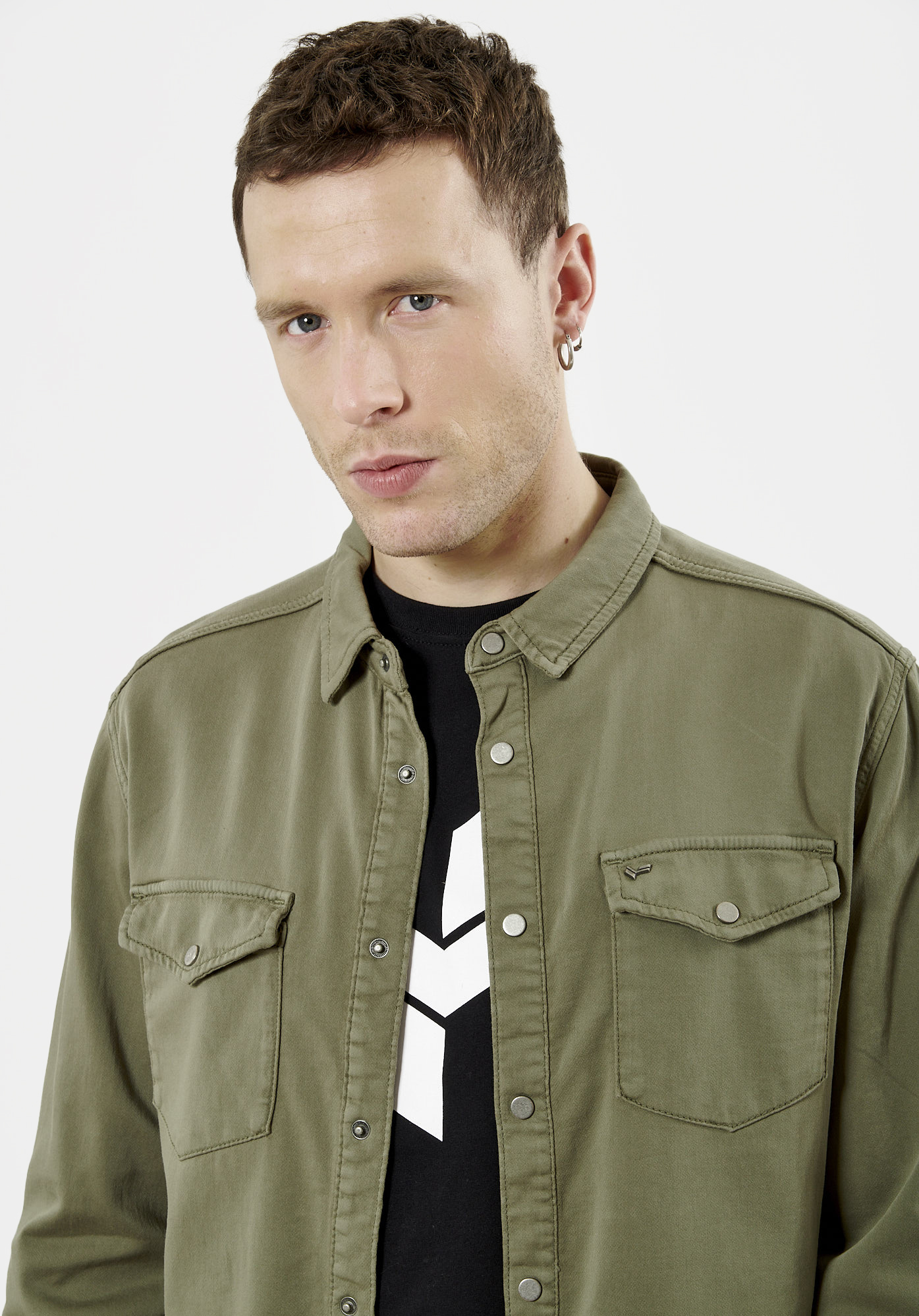 Chemise en jean kaki homme clearance