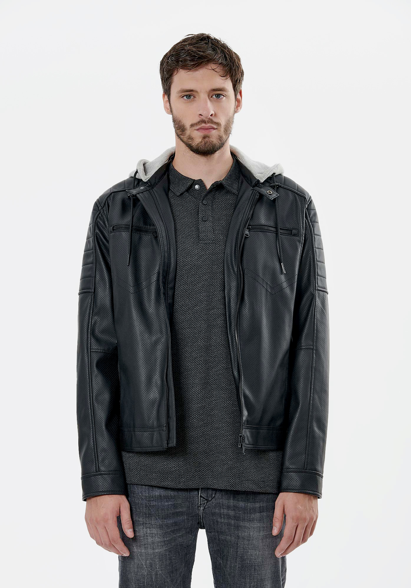 KAPORAL Veste simili cuir de couleur noir en soldes pas cher 1708510-noir00  - Modz